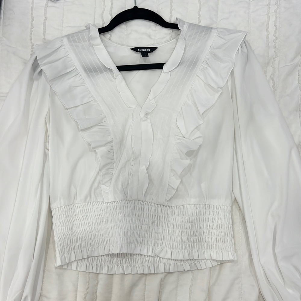 Express White Ruffle Blouse